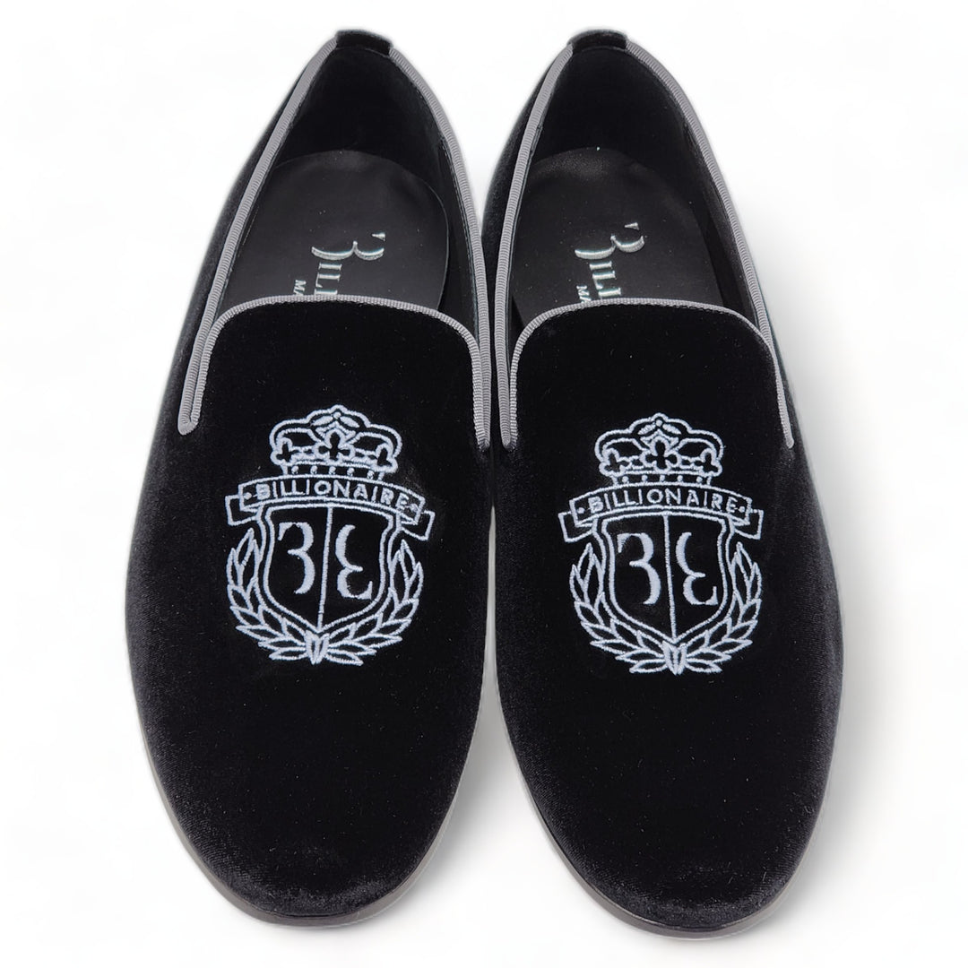 Billionaire Velvet Loafers Crest  in Black