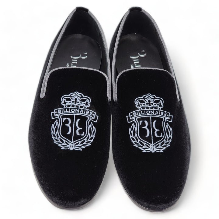 Billionaire Velvet Loafers Crest  in Black