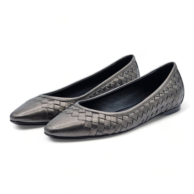 Bottega Veneta Intrecciato Leather Loafers in Silver