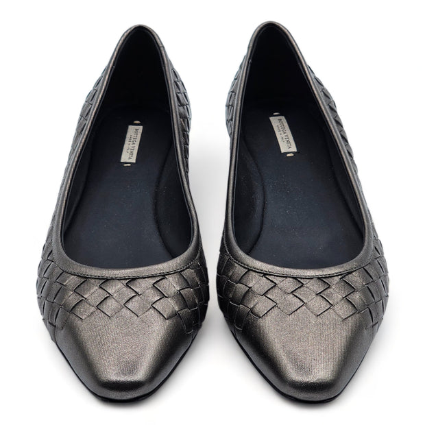 Bottega Veneta Intrecciato Leather Loafers in Silver