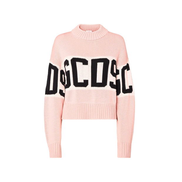 GCDS Wool Logo Band Boxy Sweater Pink