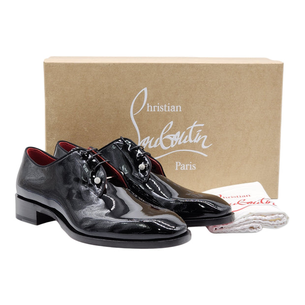 Christian Louboutin Chambeliss Night Strass Patent Leather Tuxedo Derby Shoes 42