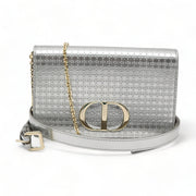 Dior Metallic Patent Micro-Cannage 30 Montaigne Convertible Bag Silver