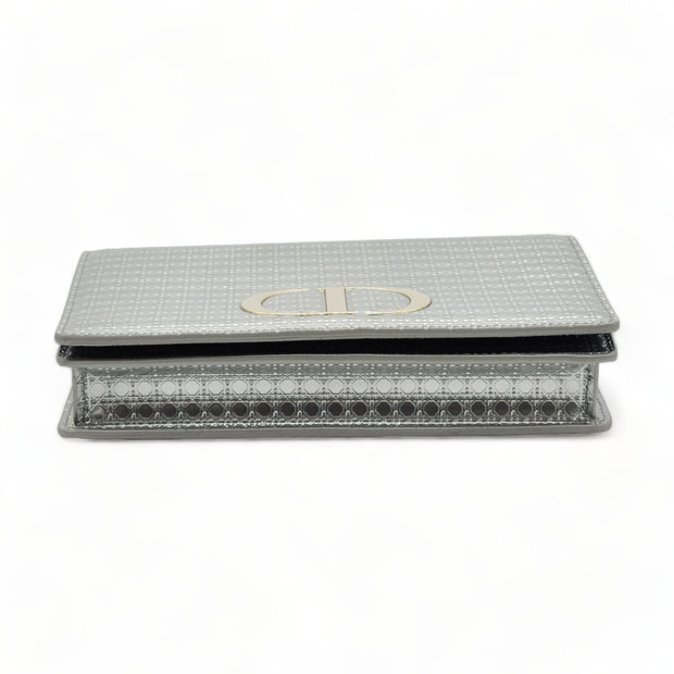 Dior Metallic Patent Micro-Cannage 30 Montaigne Convertible Bag Silver