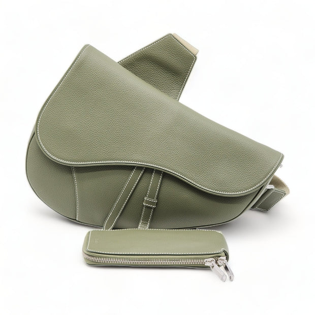 Dior Saddle Grain Leather Large Crossbody Bag Green