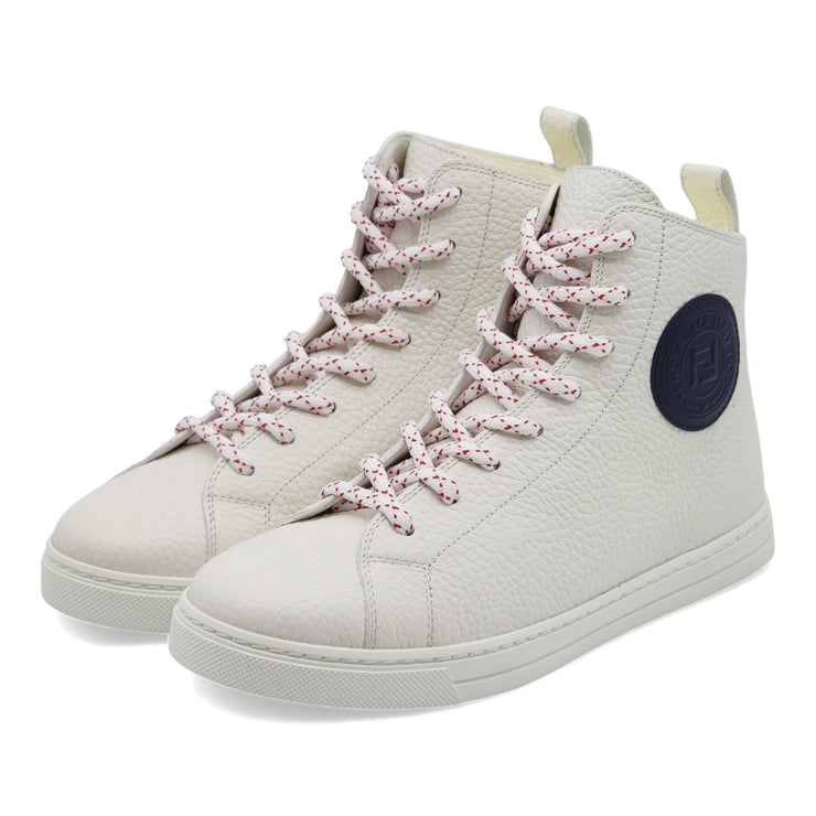Fendi Double FF High-Top Lace Up Leather Sneakers White