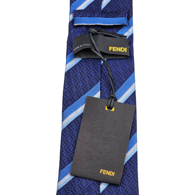 Fendi Silk Logo Skinny Necktie Tie -Blue White