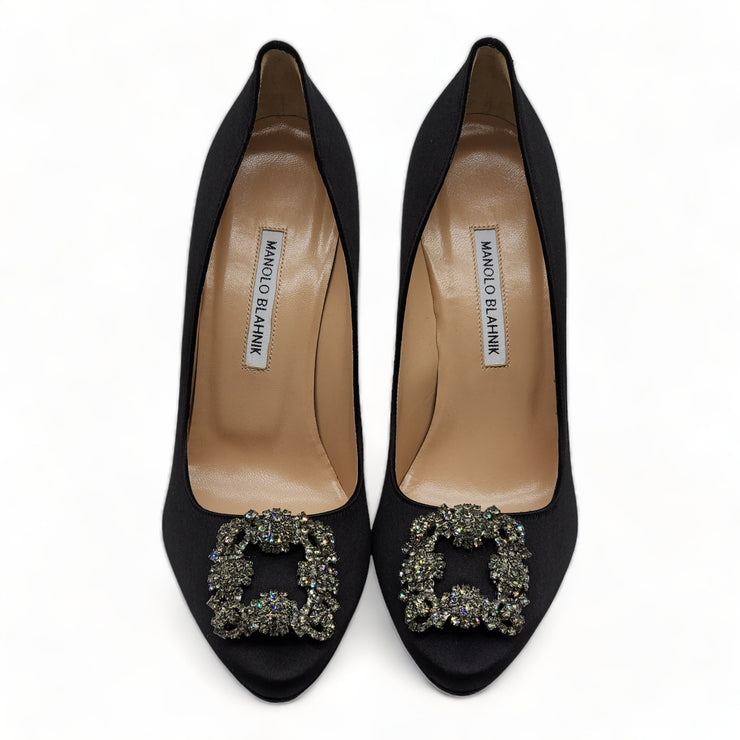 Manolo Blahnik Hangisi Satin Pumps Heels Black