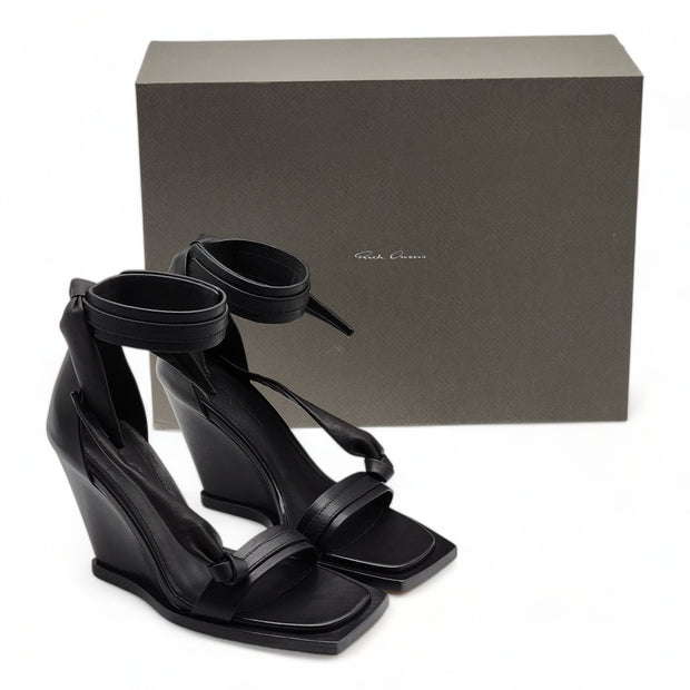 Rick Owens Single Bow Wedge Leather Sandals 'Black'