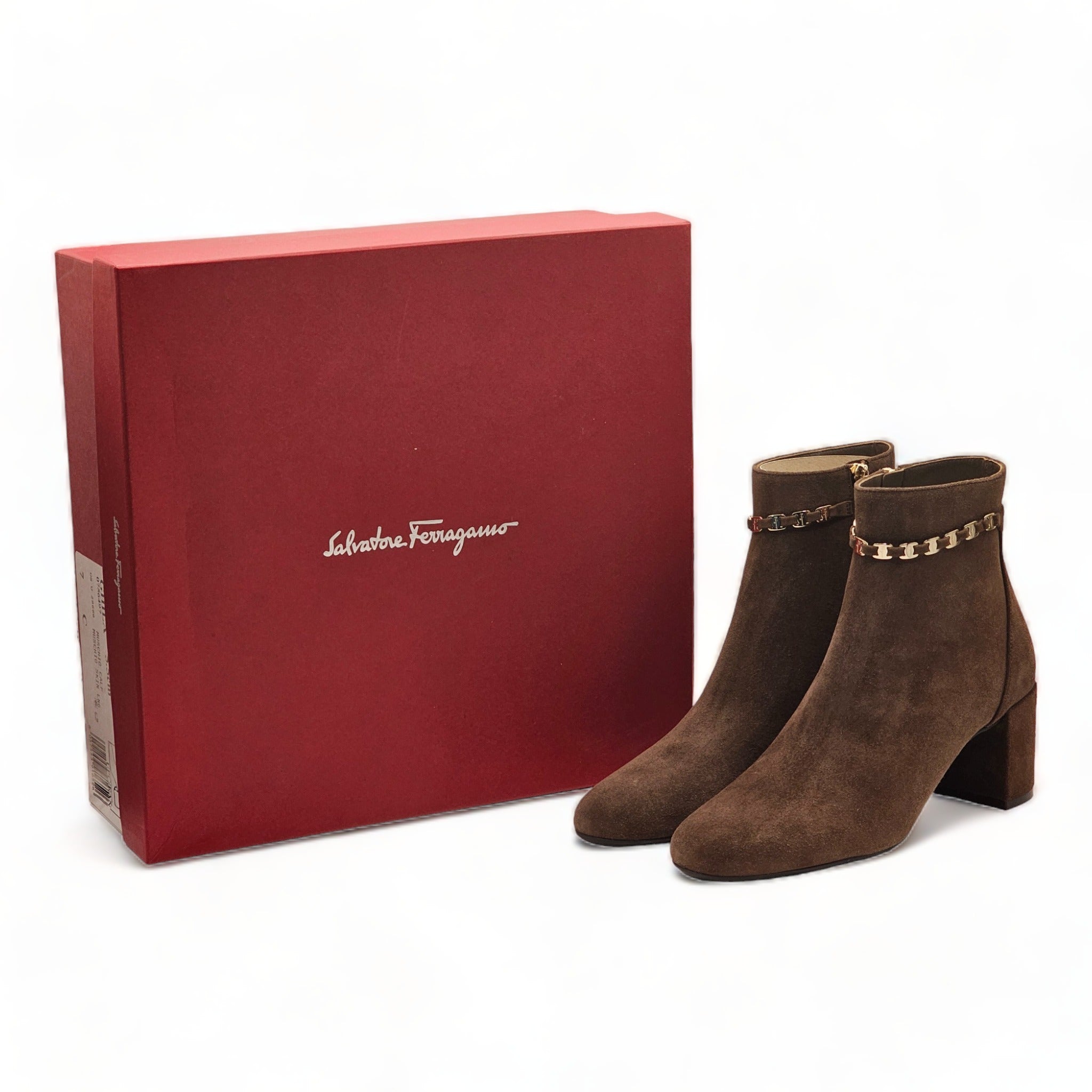 Salvatore Ferragamo Ghila Suede Ankle Boots Brown EU 39 / US 9