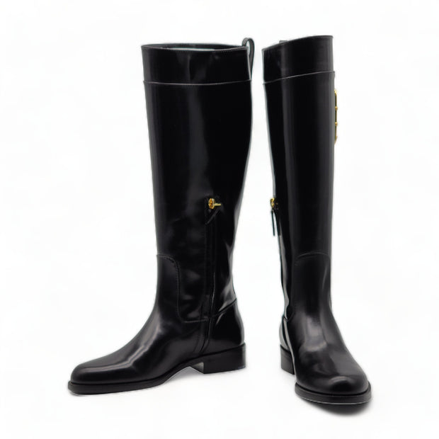 Versace Patent Leather Safety Pin Riding Boots