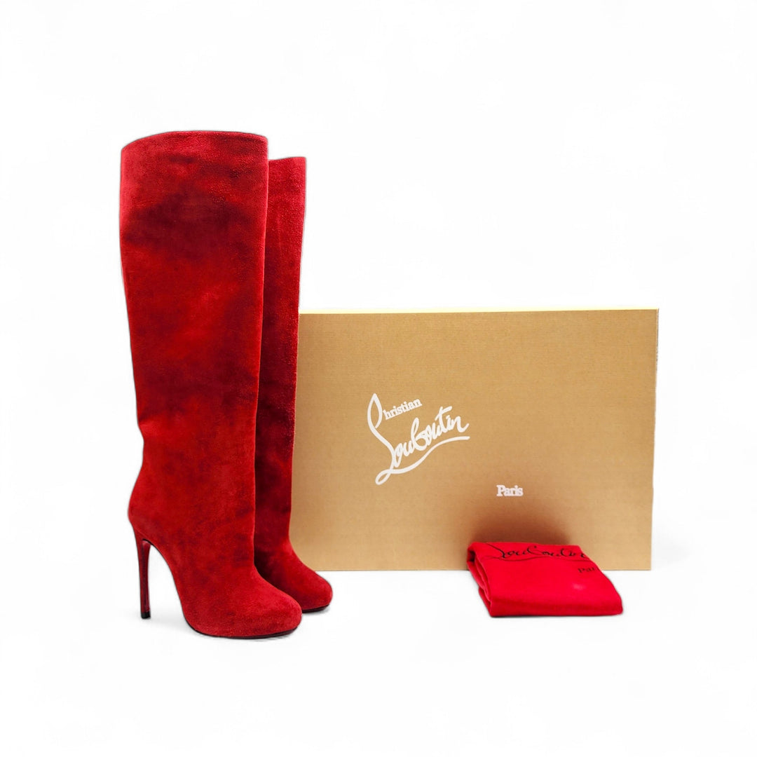 Christian Louboutin Vitish Suede Knee High Boots Red EU 35.5 US 5 - New $1950