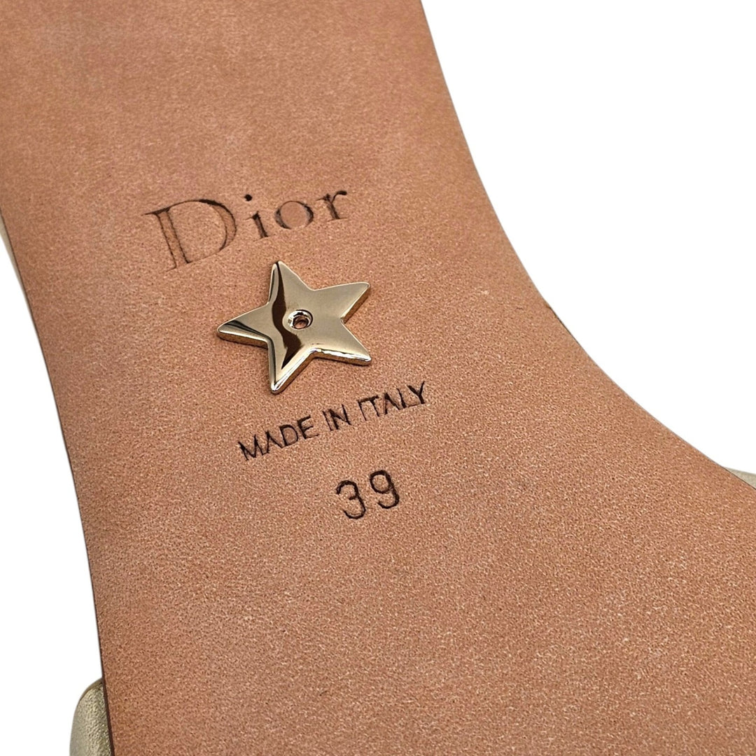 Dior Or 30M Gold Laminated Calf Leather Heeled Slides 80mm EU 39 US 9 NWOB $1185