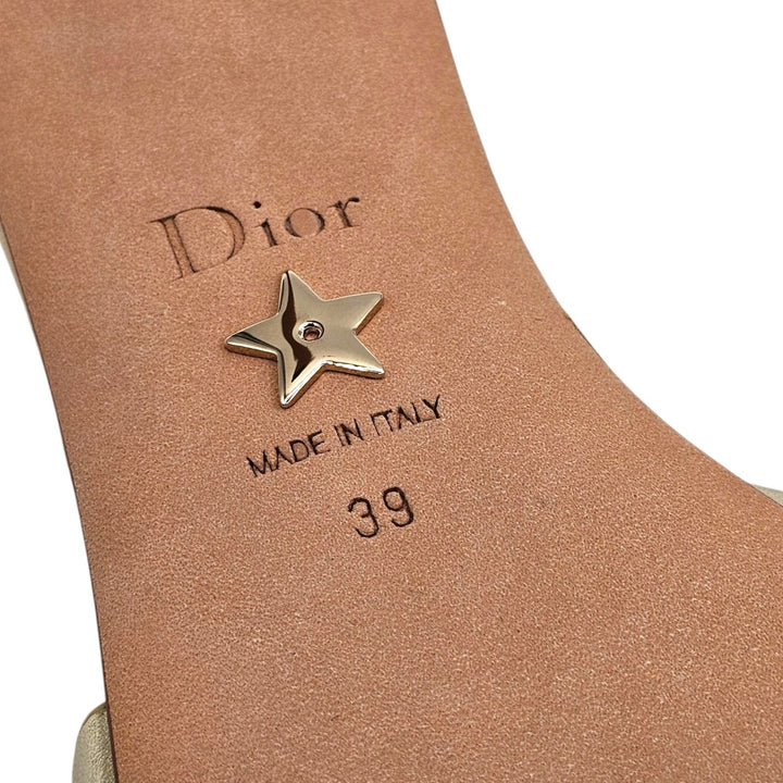 Dior Or 30M Gold Laminated Calf Leather Heeled Slides 80mm EU 39 US 9 NWOB $1185