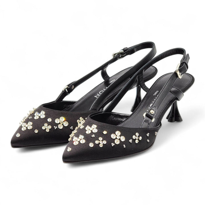 Louis Vuitton Mirage Blossom Slingback Heels Satin Crystals Black EU 36 US 5.5