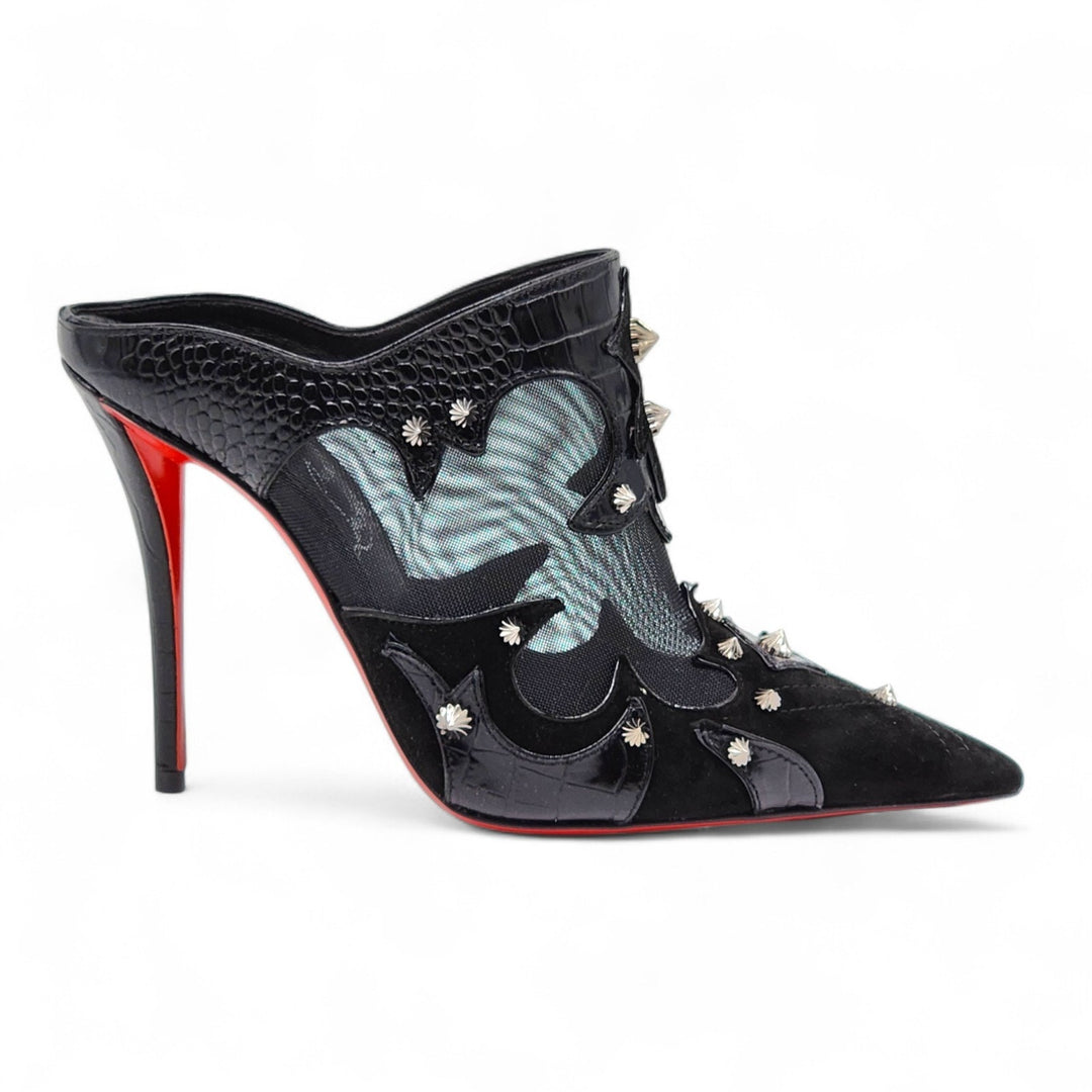 Christian Louboutin Mulatiag Mesh Leather Mules Black EU 37 US 6.5