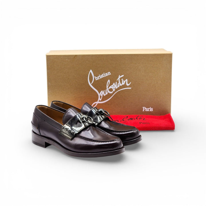Christian Louboutin Leather Loafers with metal ornament Brown EU 40 US 7 - NWB