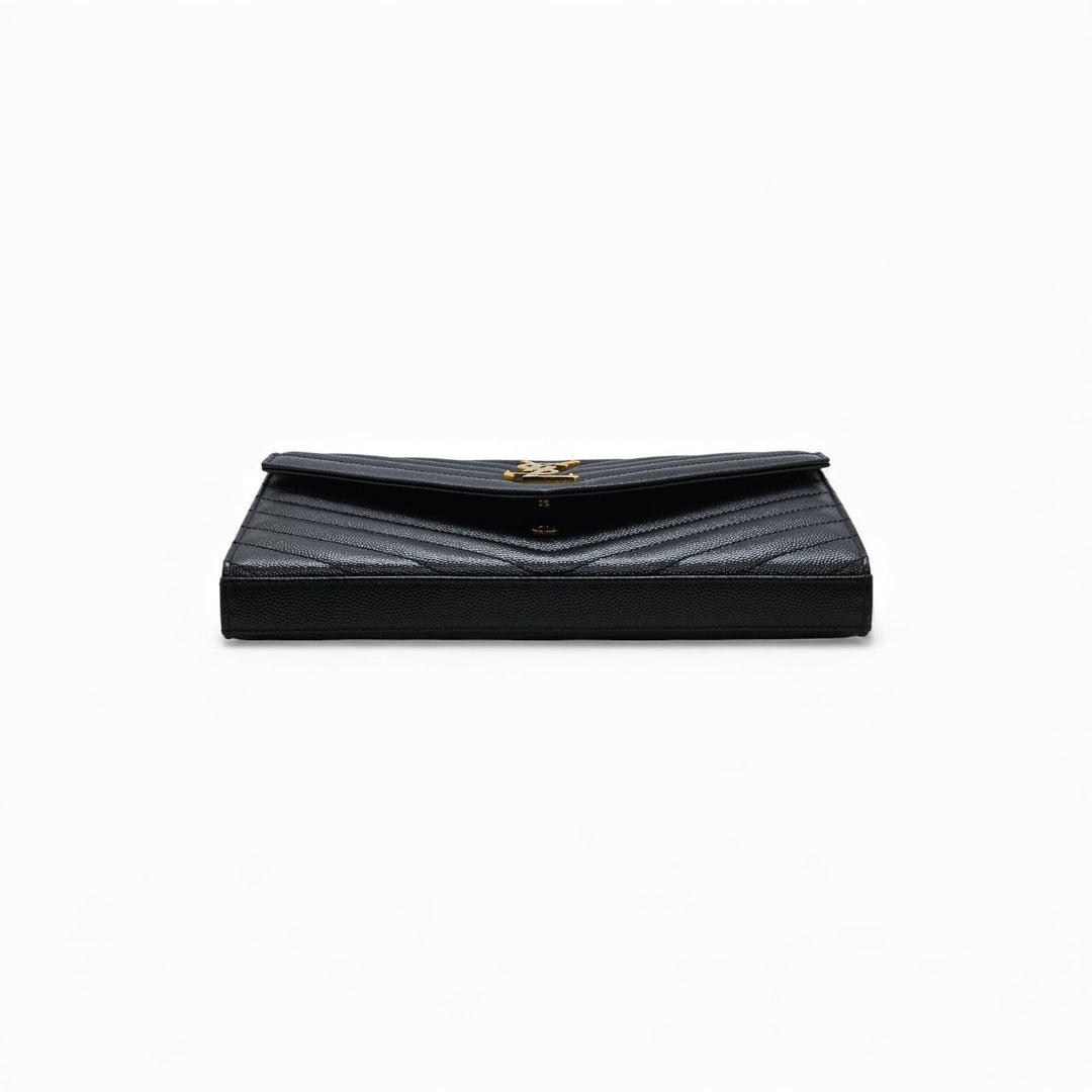 Saint Laurent Monogram Grain De Poudre Leather Wallet On Chain WOC Bag Black GHW