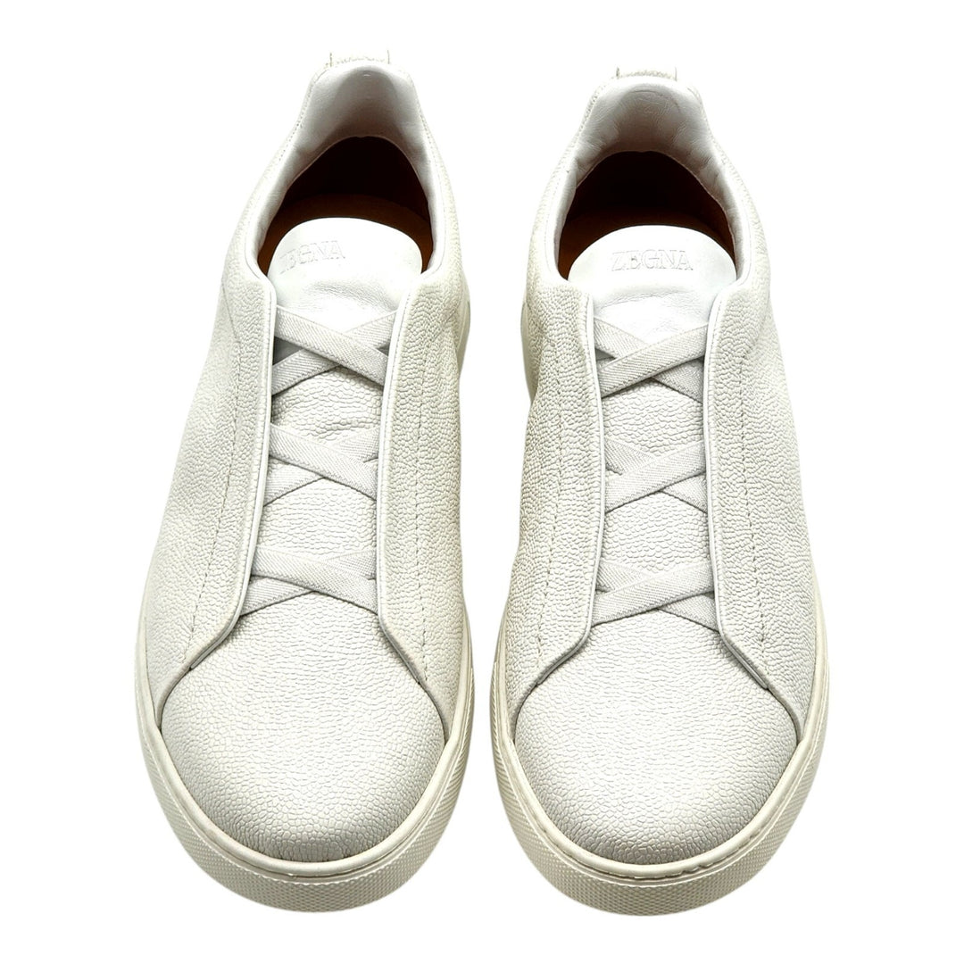 Zegna Triple Stitch Leather Sneakers in White US 12 UK 11