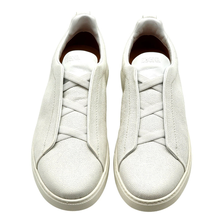 Zegna Triple Stitch Leather Sneakers in White US 12 UK 11