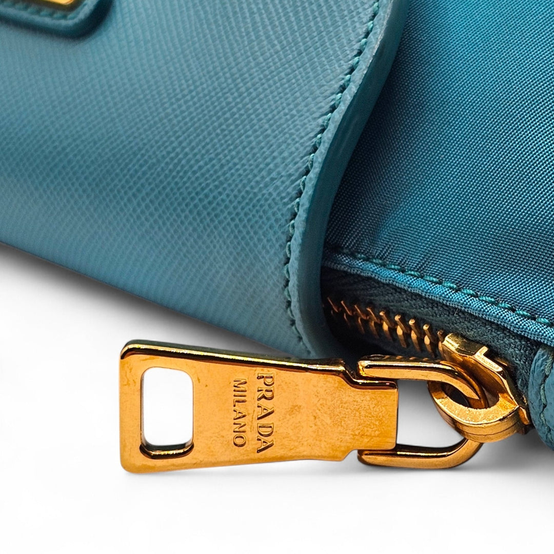 Prada Nylon and Leather Chain Shoulder Bag in Turquoise Blue - New $2250