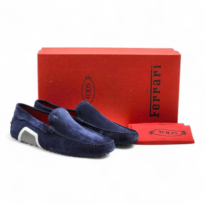 Tod’s for Ferrari Gommino Driving Suede Loafers Blue UK 7 US 8.5