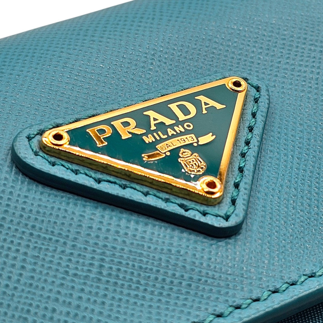 Prada Nylon and Leather Chain Shoulder Bag in Turquoise Blue - New $2250