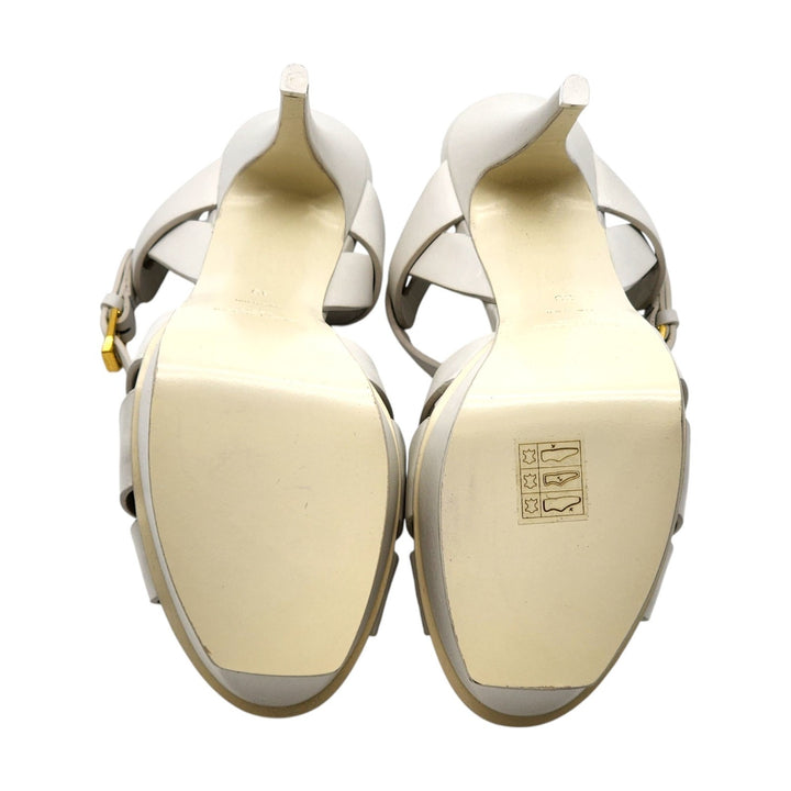 Saint Laurent Tribute Platform Leather Sandals Pumps White