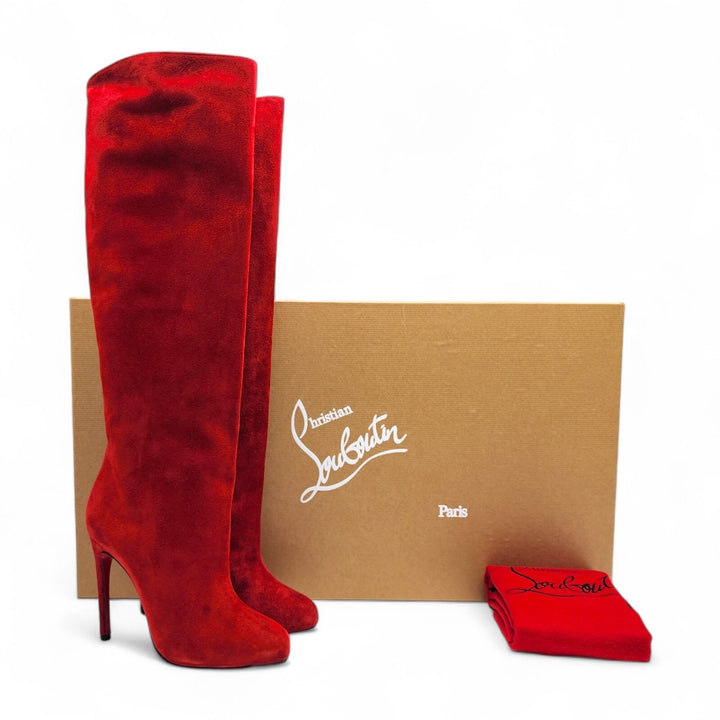 Christian Louboutin Vitish 100 Suede Knee-High Boots Red EU 37.5 US 7