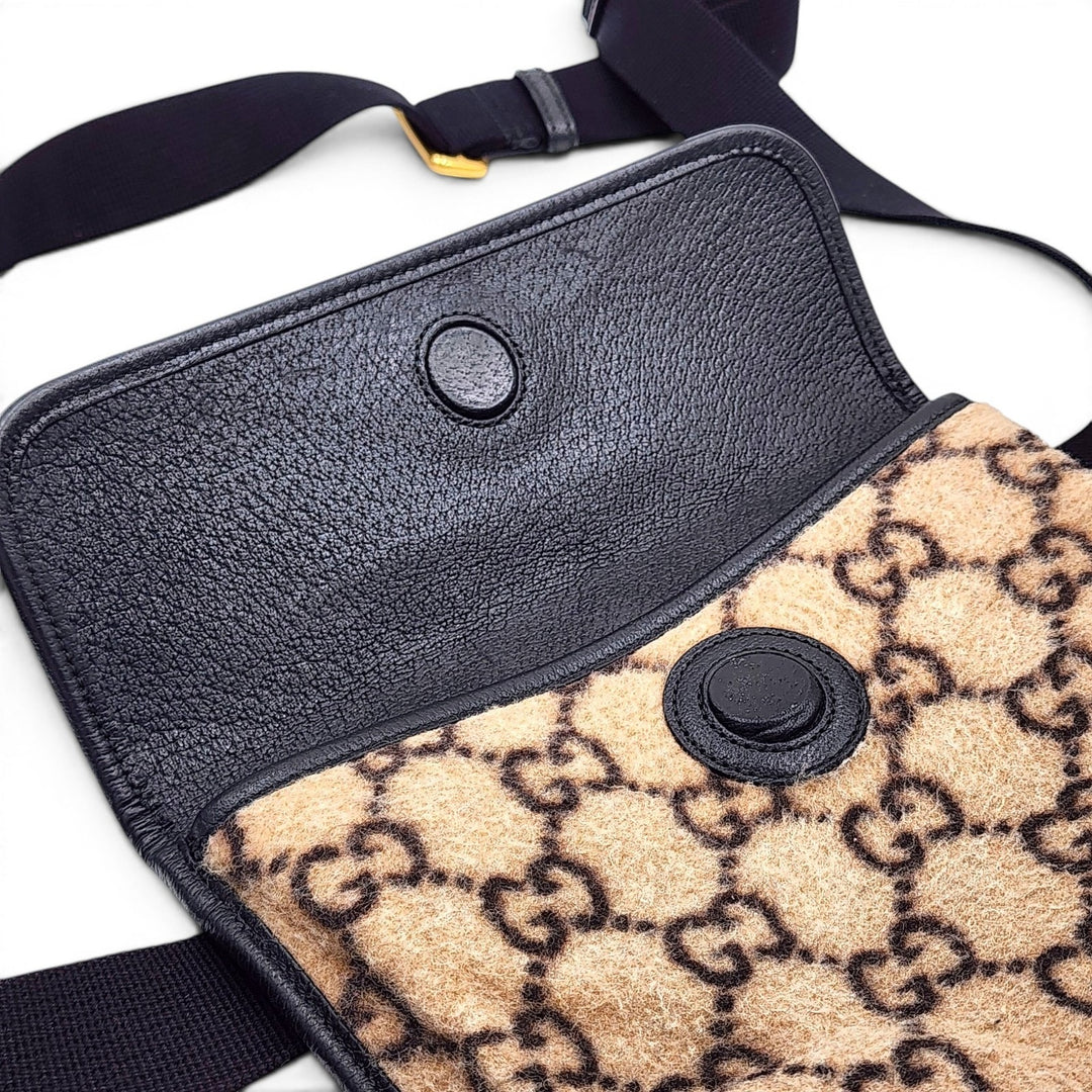 Gucci Belt Bag Fanny Pack Shoulder Bag GG Supreme Wool with Leather Ebony Brown