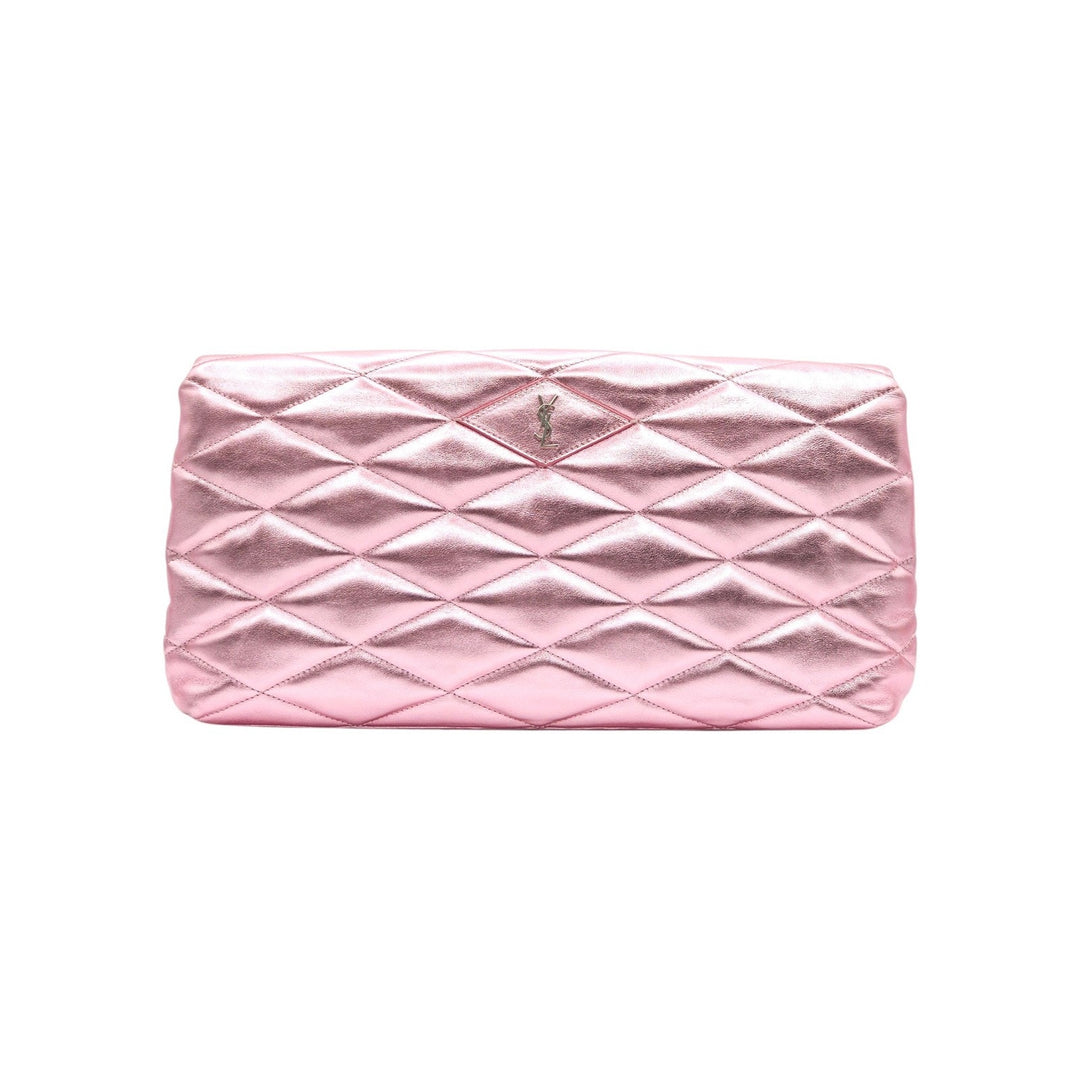 Saint Laurent Sade Puffer Envelope Leather Clutch Metallic Pink - NWT