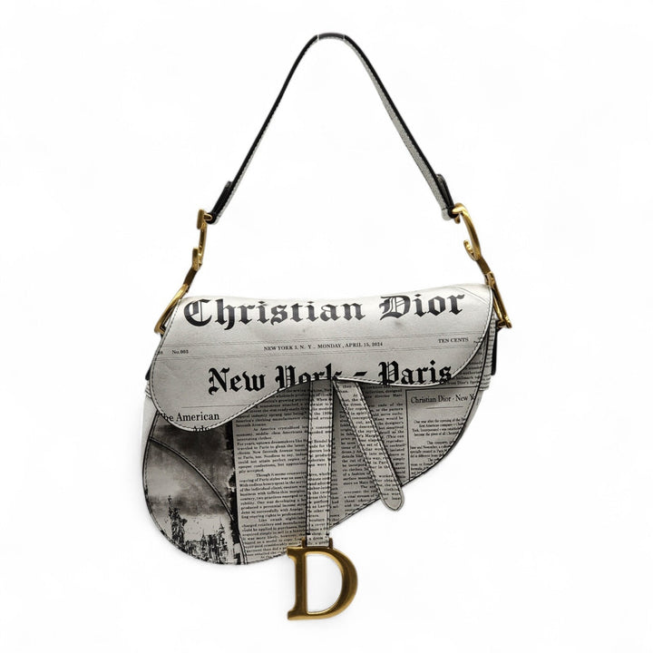 Christian Dior Saddle Bag Newspaper Print Limited Edition 2024 - White Black