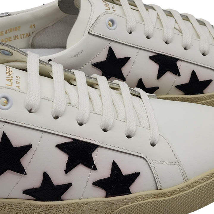 Saint Laurent Paris Court Stars Leather Sneakers White EU 41 US 8