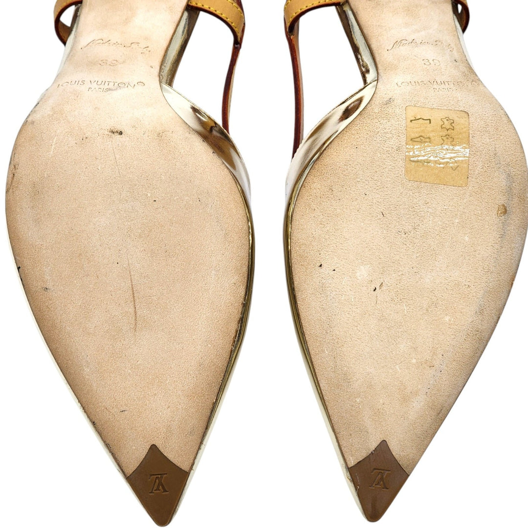 Louis Vuitton Metallic Gold Leather Slingback Pumps EU 39 US 8.5