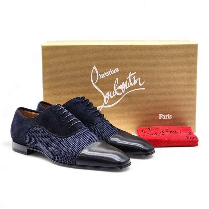 Christian Louboutin Greggo Leather and Suede Oxford Shoes Blue EU 42.5 US 9.5