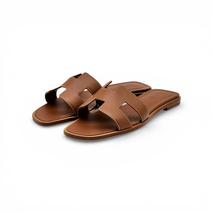 Hermes Oran Women's Leather Slide H Sandals Brown EU 40.5 US 10 - NWOB $840