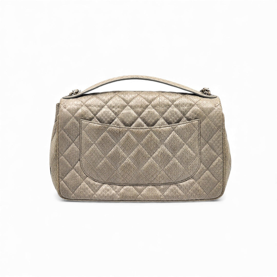 Chanel Python Easy Carry Medium Classic Flap Bag Top Handle Beige