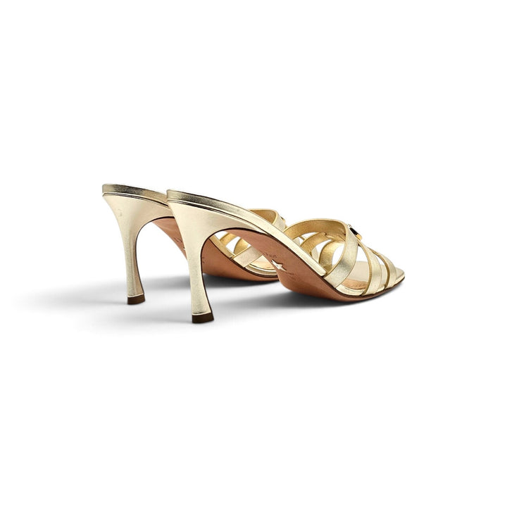 Dior Or 30M Gold Laminated Calf Leather Heeled Slides 80mm EU 39 US 9 NWOB $1185
