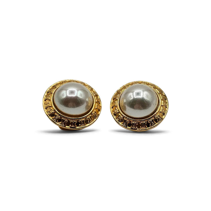 Celine 92 Arc de Triomphe Pearl Clip On Earrings Gold OS Vintage