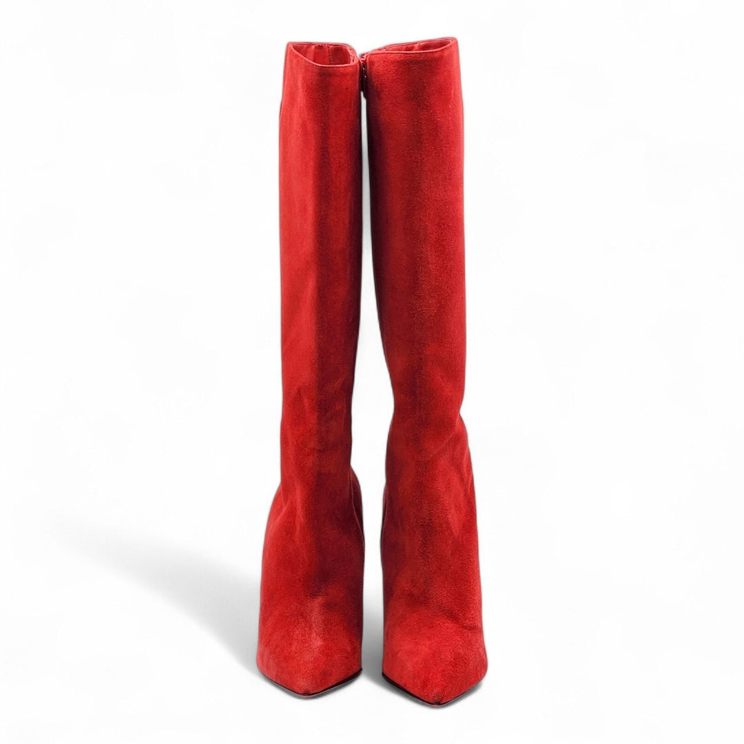Christian Louboutin Armurabotta Suede Knee-High Boots Red EU 38 US 7.5