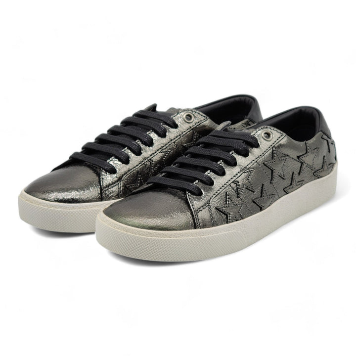 Saint Laurent Court Stars Leather Sneakers Silver EU 36.5 US 6.5