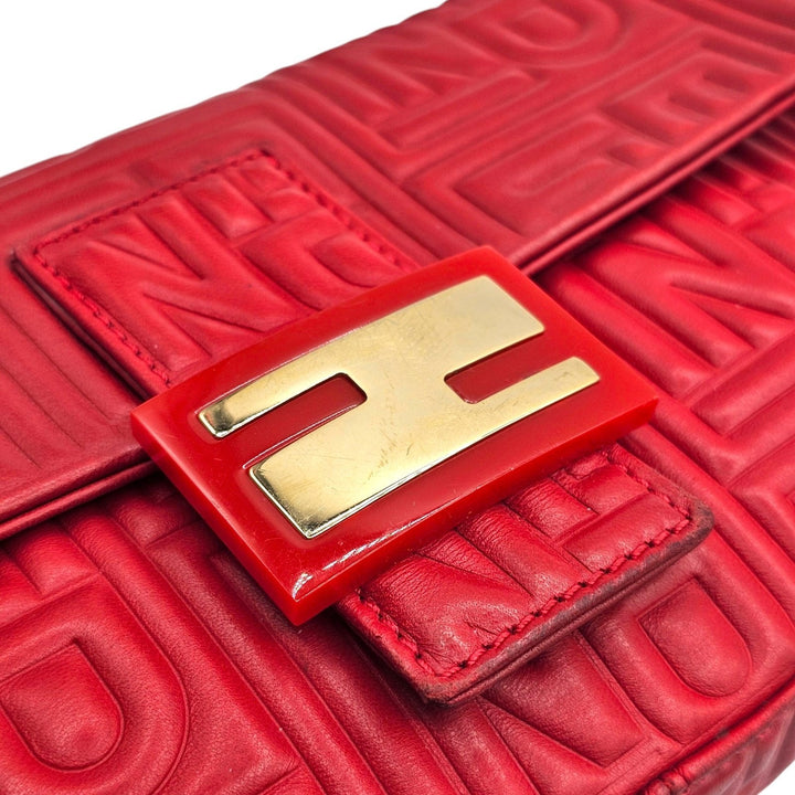 Fendi Monogram Mama Baguette Leather Shoulder Bag in Red