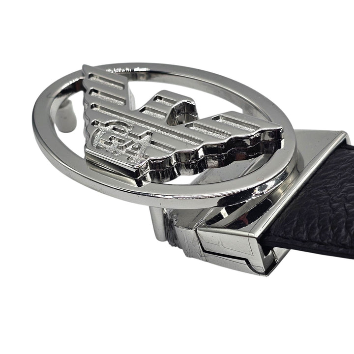 Emporio Armani Leather Reversible Belt Black with Silver Eagle Buckle