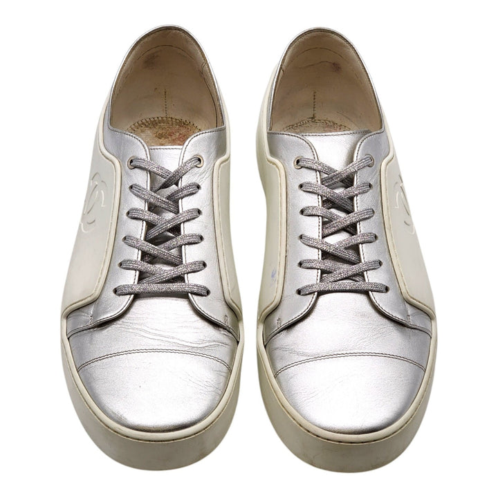Chanel CC Rev Men's Leather Sneakers White Silver G32719 EU 46 US 13