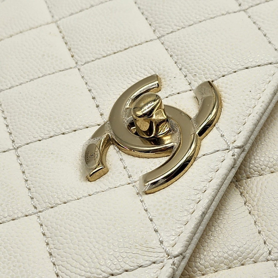 Chanel Coco Top Handle Leather Flap Shoulder Bag White - Preowned