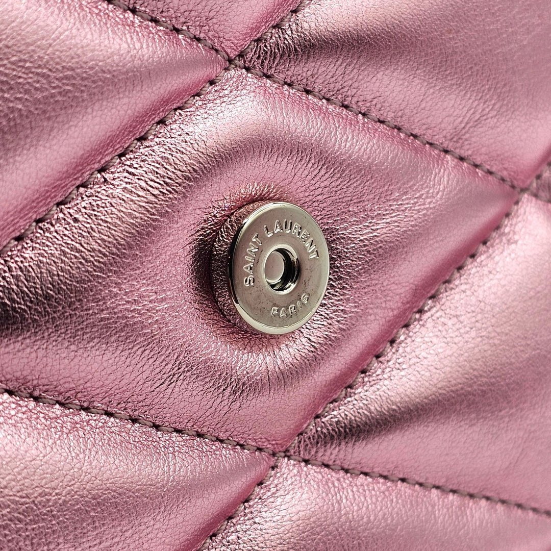 Saint Laurent Sade Puffer Envelope Leather Clutch Metallic Pink - NWT