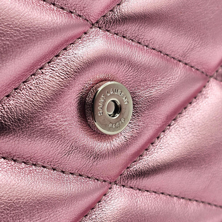 Saint Laurent Sade Puffer Envelope Leather Clutch Metallic Pink - NWT