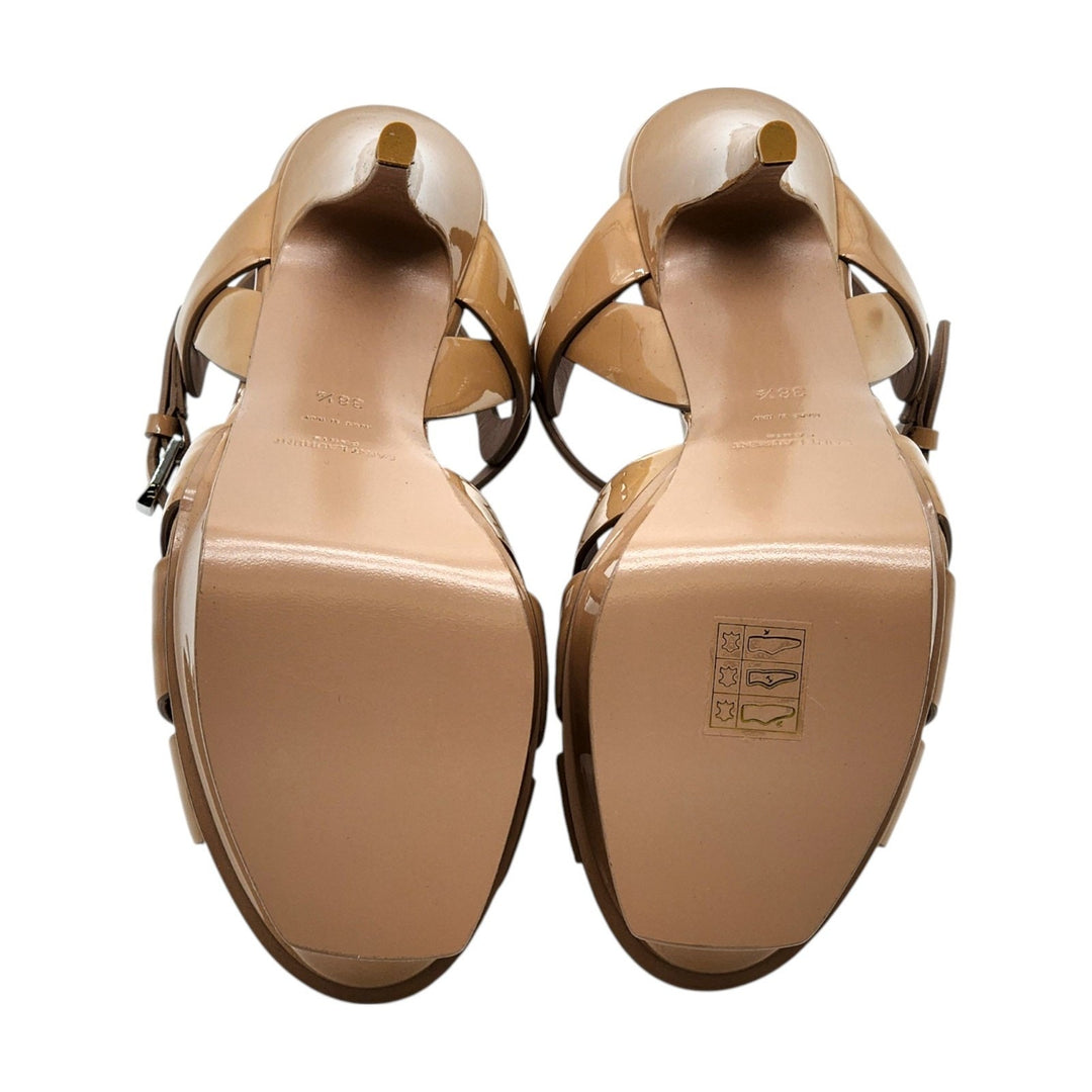 Saint Laurent Tribute Platform Leather Sandals Pumps Tan Brown