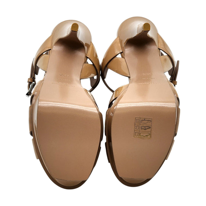 Saint Laurent Tribute Platform Leather Sandals Pumps Tan Brown