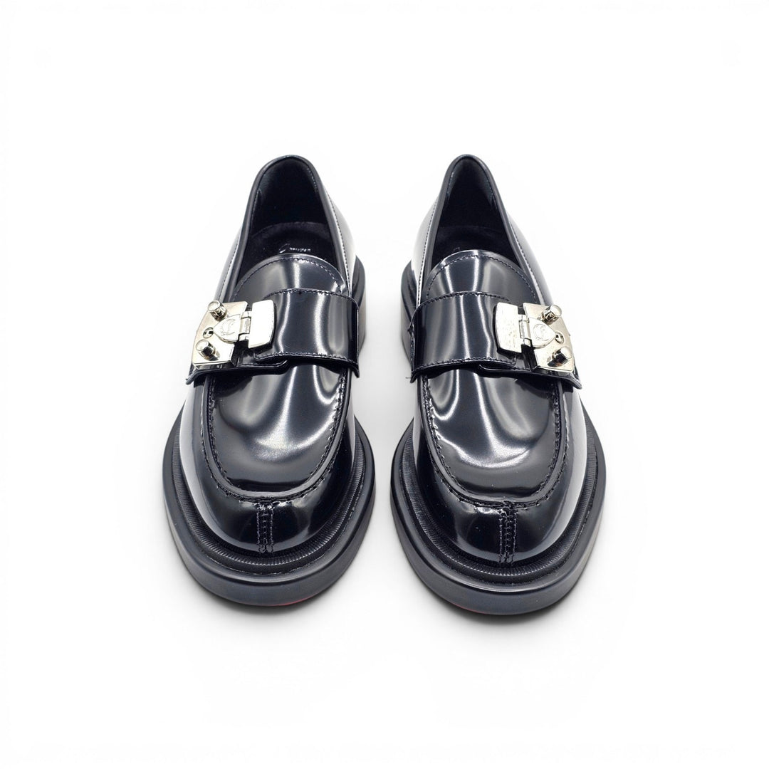 Christian Louboutin Urban Moc Lock Glazed Leather Loafers Shoes Black EU 37 US 7